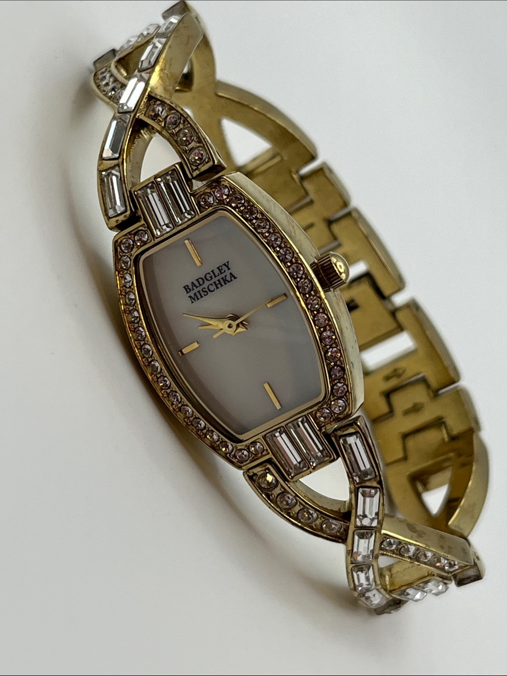 Badgley Mischka Gold Crystal-Accented Women's Bracelet Watch